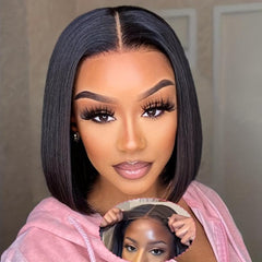 Glueless Bob Wigs Human Hair Pre Plucked 4x4 Straight Lace Front Wig