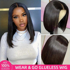Glueless Bob Wigs Human Hair Pre Plucked 4x4 Straight Lace Front Wig