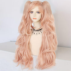 Long Wave Pink Anime Cosplay Wig with 2 Ponytails
