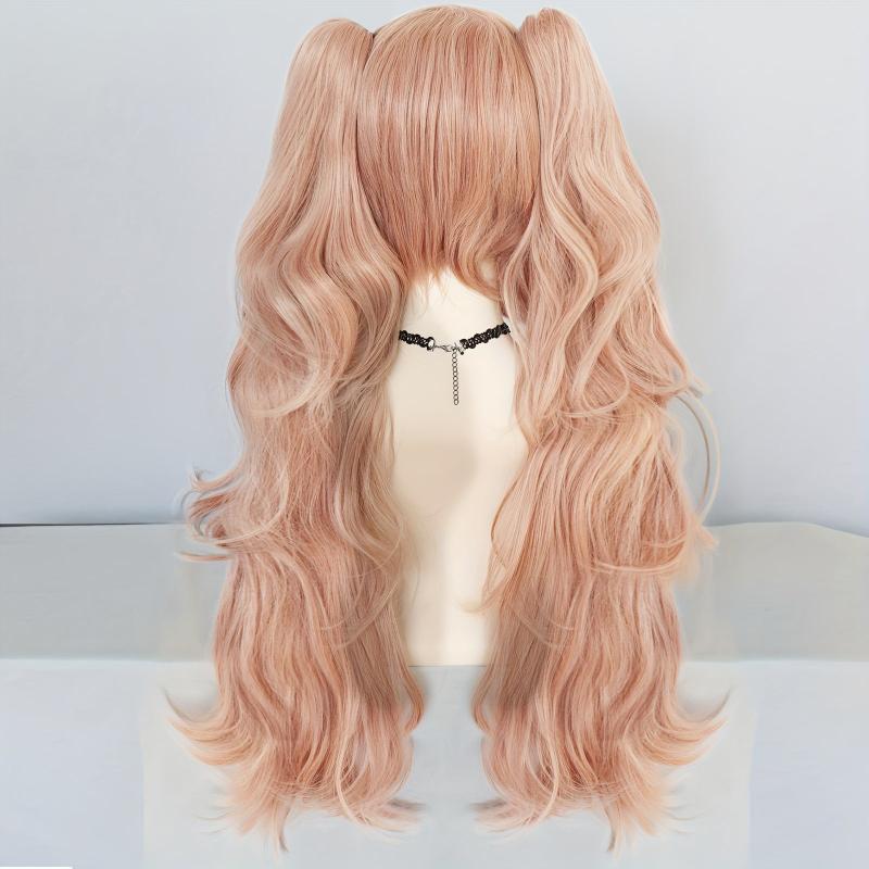 Long Wave Pink Anime Cosplay Wig with 2 Ponytails