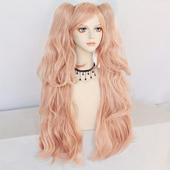 Long Wave Pink Anime Cosplay Wig with 2 Ponytails