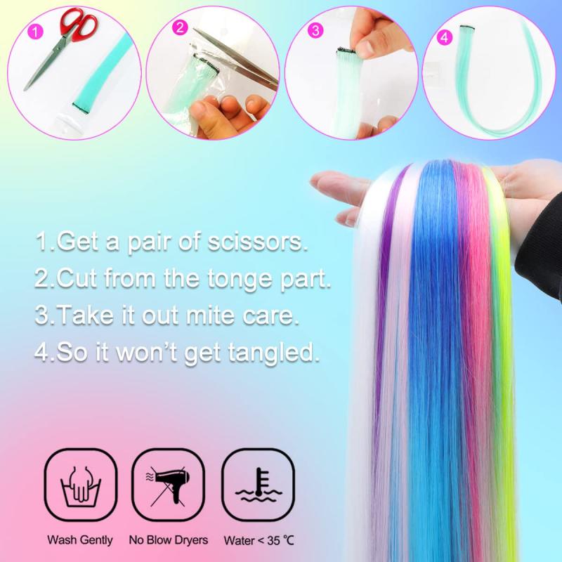 10PCS Colored Hair Extensions Straight Clip In Hairpieces for Women Girls