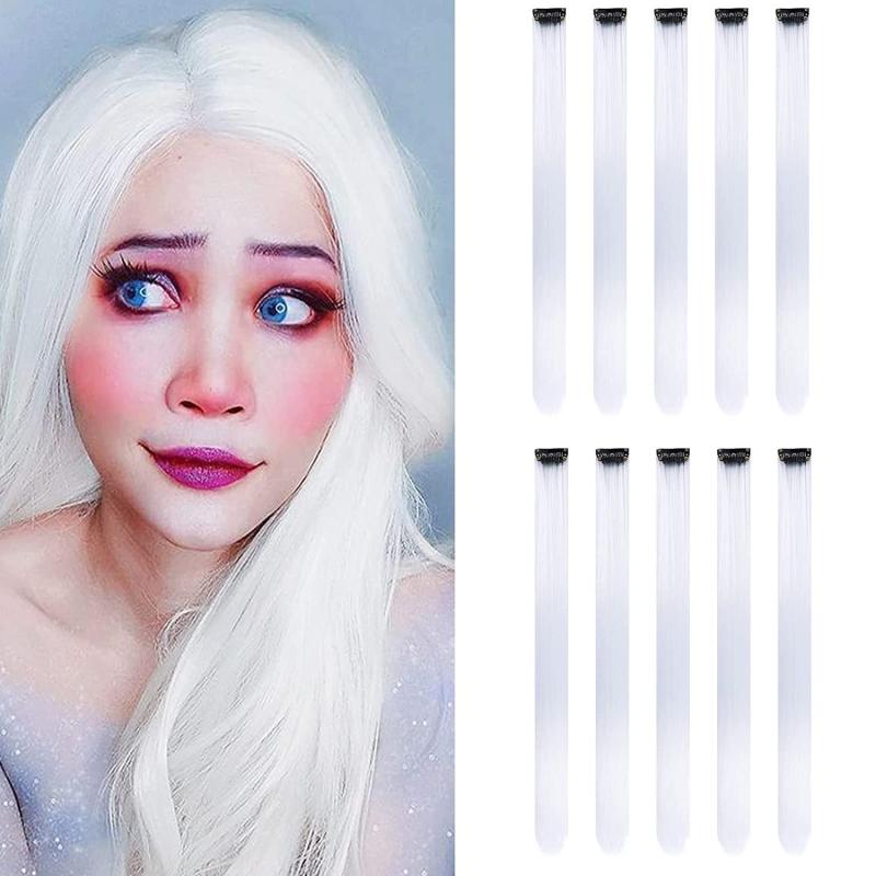 10PCS Colored Hair Extensions Straight Clip In Hairpieces for Women Girls