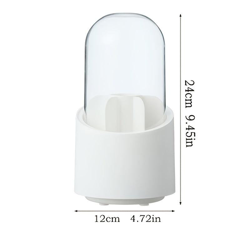 Makeup Brush Holder 360 Rotating Organizer w/ Clear Cover Cosmetics Storage