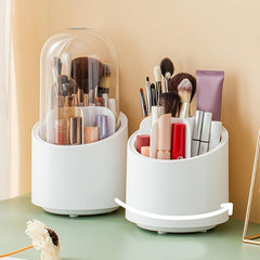 Makeup Brush Holder 360 Rotating Organizer w/ Clear Cover Cosmetics Storage