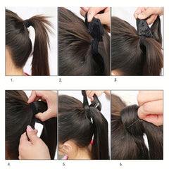 Hook and loop Fastener Ponytail Wig Strap Style Women's Long Straight Hair