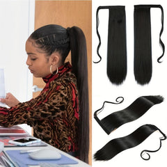 Hook and loop Fastener Ponytail Wig Strap Style Women's Long Straight Hair