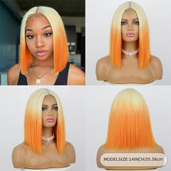 Ombre Blonde to Pink Orange Layered Bob Lace Front Wig