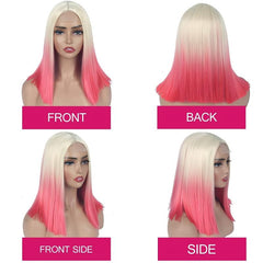 Ombre Blonde to Pink Orange Layered Bob Lace Front Wig