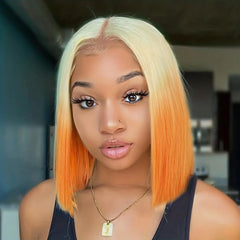 Ombre Blonde to Pink Orange Layered Bob Lace Front Wig