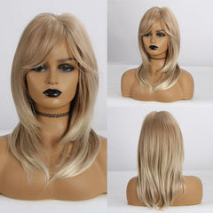 Long Straight Layered Wig Ombre Bangs