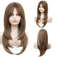 Long Straight Layered Wig Ombre Bangs