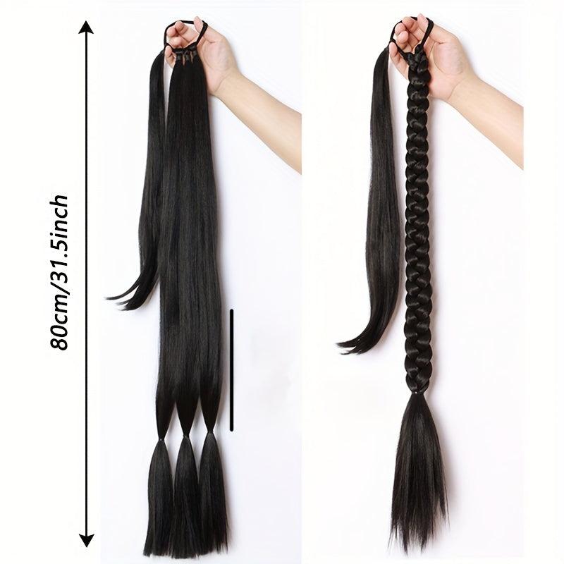 Long Braided Ponytail Hair Extensions Rubber Band 81 Straight Synthetic Ponytail