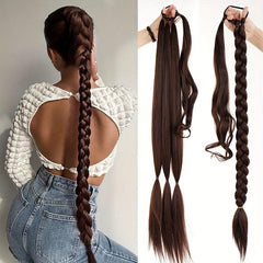 Long Braided Ponytail Hair Extensions Rubber Band 81 Straight Synthetic Ponytail
