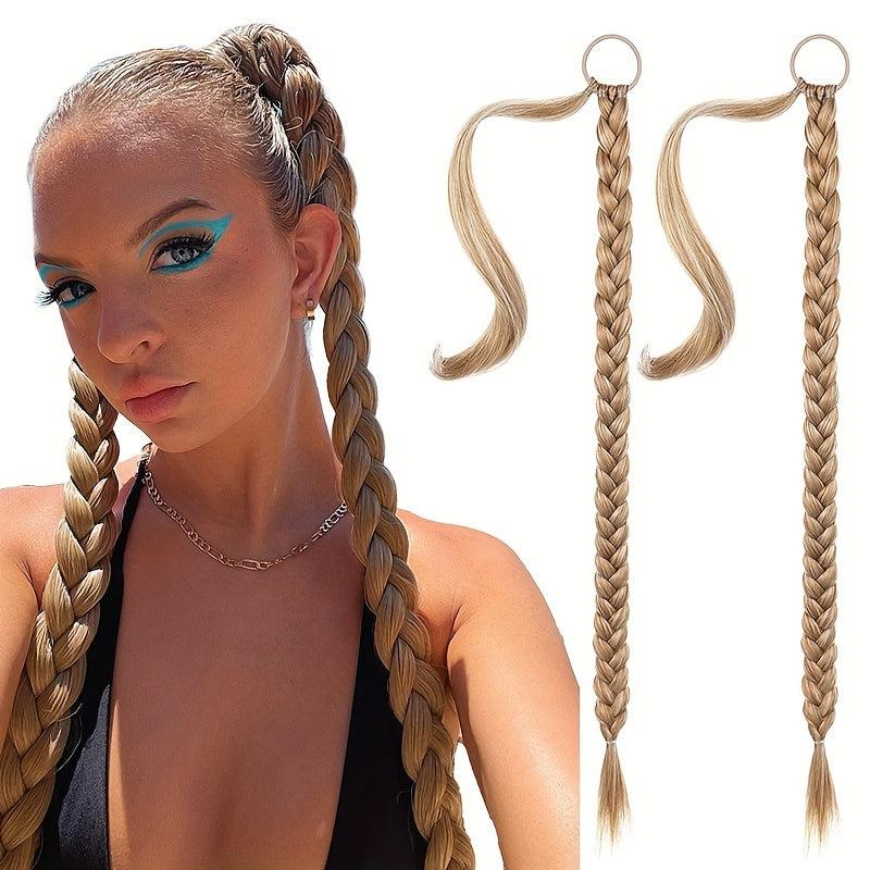 Long Braided Ponytail Hair Extensions Rubber Band 81 Straight Synthetic Ponytail