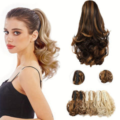 Short Wavy Claw Ponytail Hair Extensions Synthetic Hair Piece for Ladies