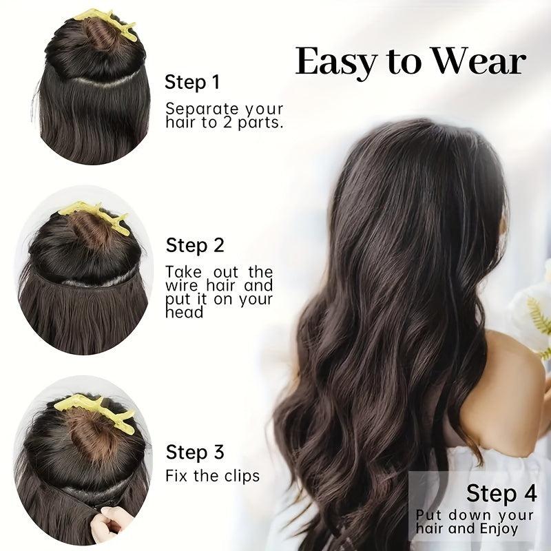 88 Cm Long Curly Wavy Hair Extensions 5 Clips In Synthetic Natural Looking