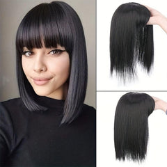 Natural Look Straight Hair Topper With Bangs for Daily Use
