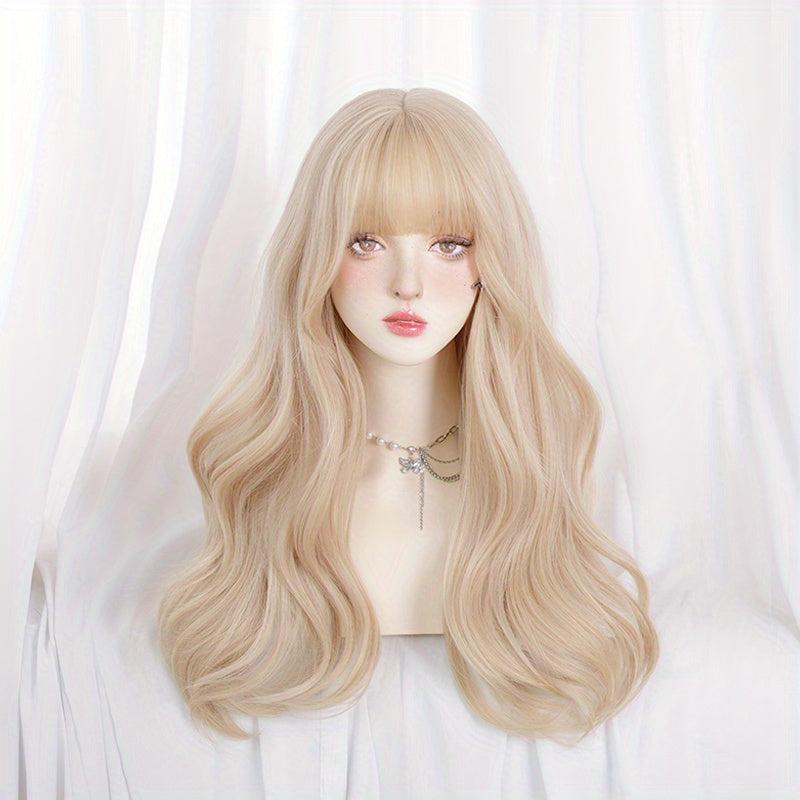 Butterfly Haircut Long Wavy Hair Wigs With Bangs Synthetic Fiber
