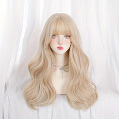 Butterfly Haircut Long Wavy Hair Wigs With Bangs Synthetic Fiber