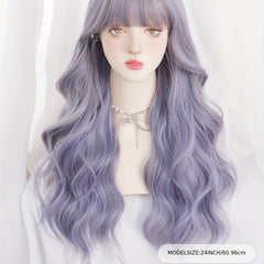 Butterfly Haircut Long Wavy Hair Wigs With Bangs Synthetic Fiber