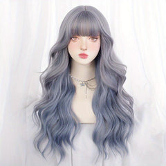 Butterfly Haircut Long Wavy Hair Wigs With Bangs Synthetic Fiber