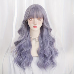 Butterfly Haircut Long Wavy Hair Wigs With Bangs Synthetic Fiber
