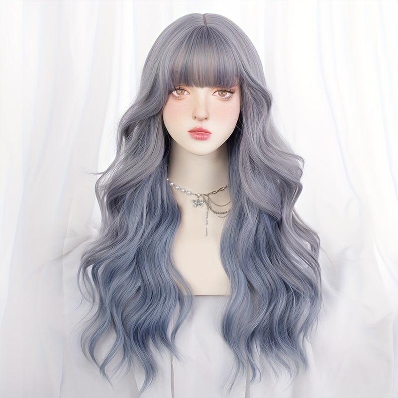 Butterfly Haircut Long Wavy Hair Wigs With Bangs Synthetic Fiber