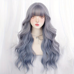 Butterfly Haircut Long Wavy Hair Wigs With Bangs Synthetic Fiber