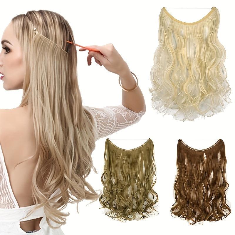 Long Curly Wavy Hair Extensions with Fish Line for Women Girls