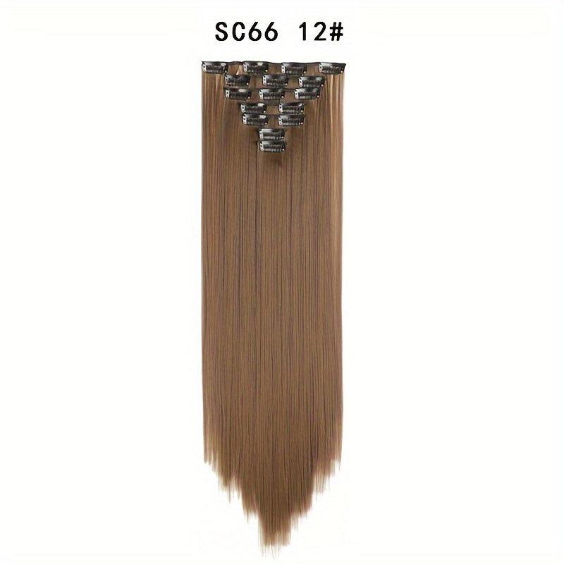 7pcs Set Long Straight Hair Extensions 16 Clips In Synthetic Fiber Hairpieces