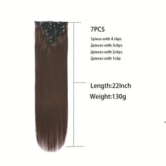 7pcs Set Long Straight Hair Extensions 16 Clips In Synthetic Fiber Hairpieces