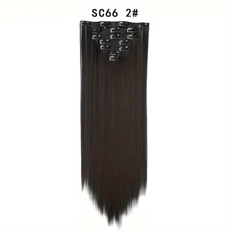 7pcs Set Long Straight Hair Extensions 16 Clips In Synthetic Fiber Hairpieces