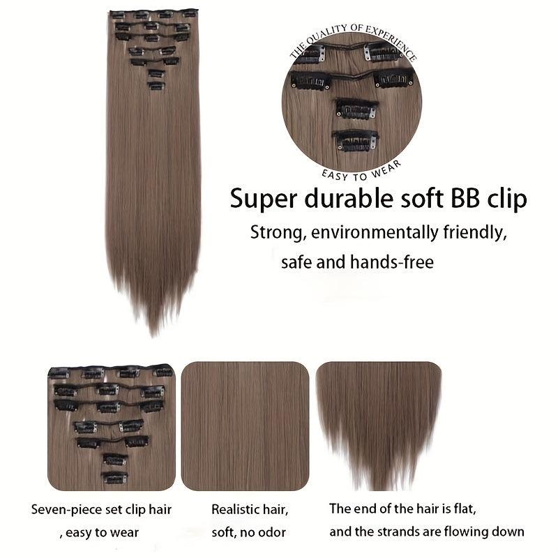 7pcs Set Long Straight Hair Extensions 16 Clips In Synthetic Fiber Hairpieces