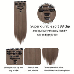 7pcs Set Long Straight Hair Extensions 16 Clips In Synthetic Fiber Hairpieces