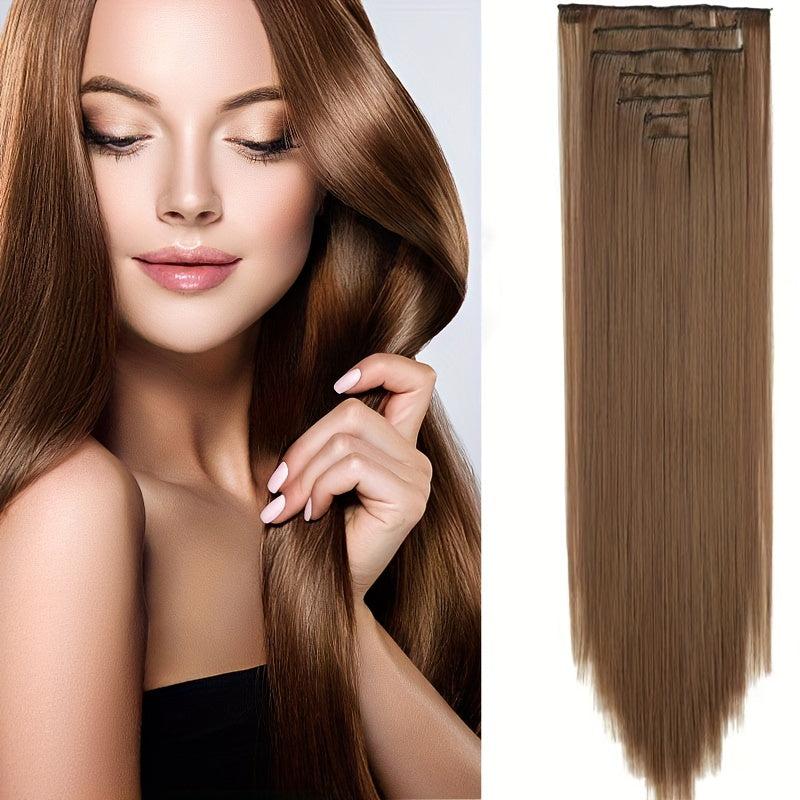 7pcs Set Long Straight Hair Extensions 16 Clips In Synthetic Fiber Hairpieces