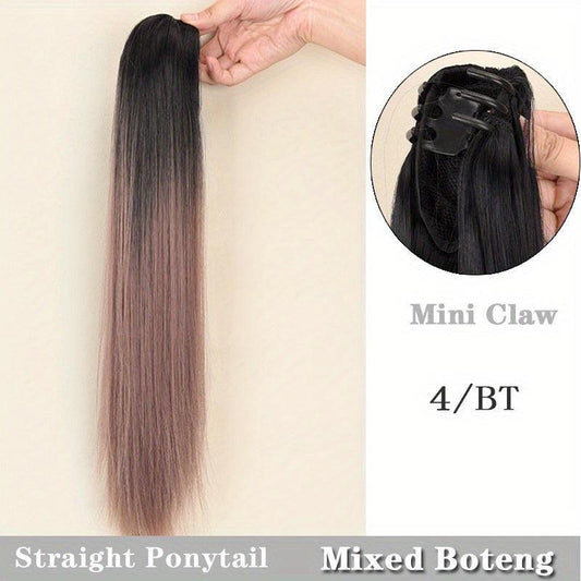 Ombre Straight Ponytail Extensions Mini Claw Clip In Synthetic Fiber Hairpieces