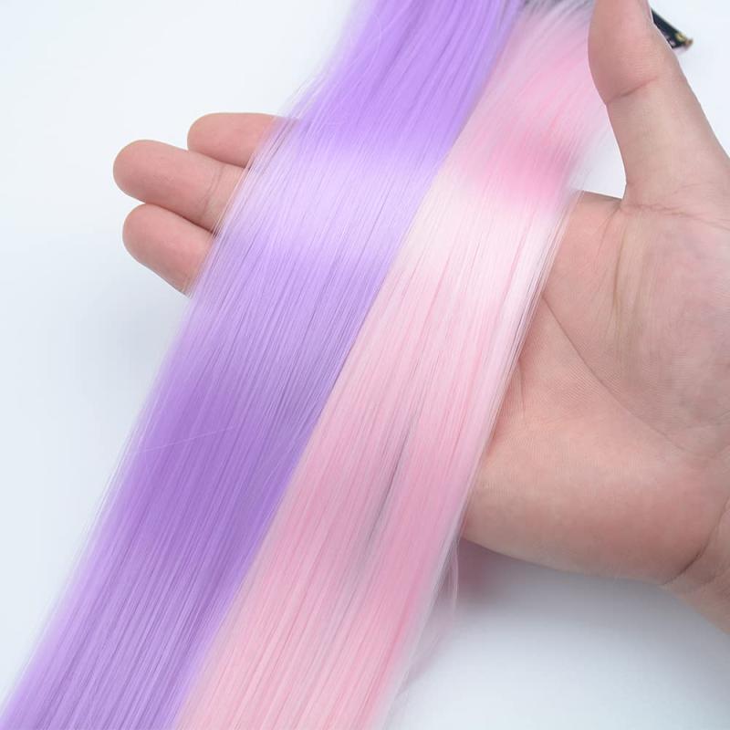 10 Pcs Ombre Purple Clip-In Extensions 55-88 Cm Synthetic Colorful