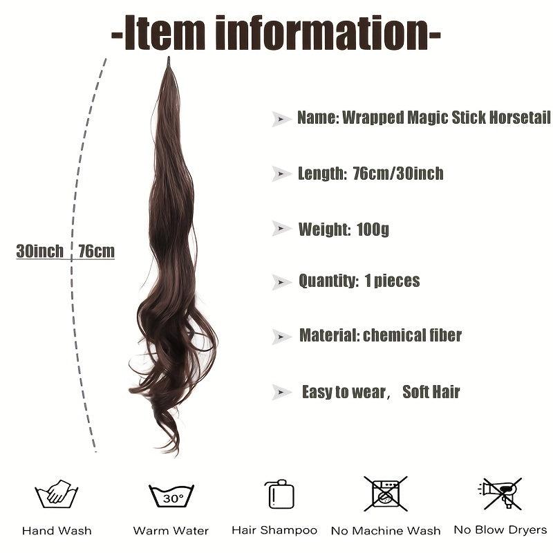 76 2 Cm I tip Elastic Wrap Ponytail Extension Long Curly Wavy Synthetic