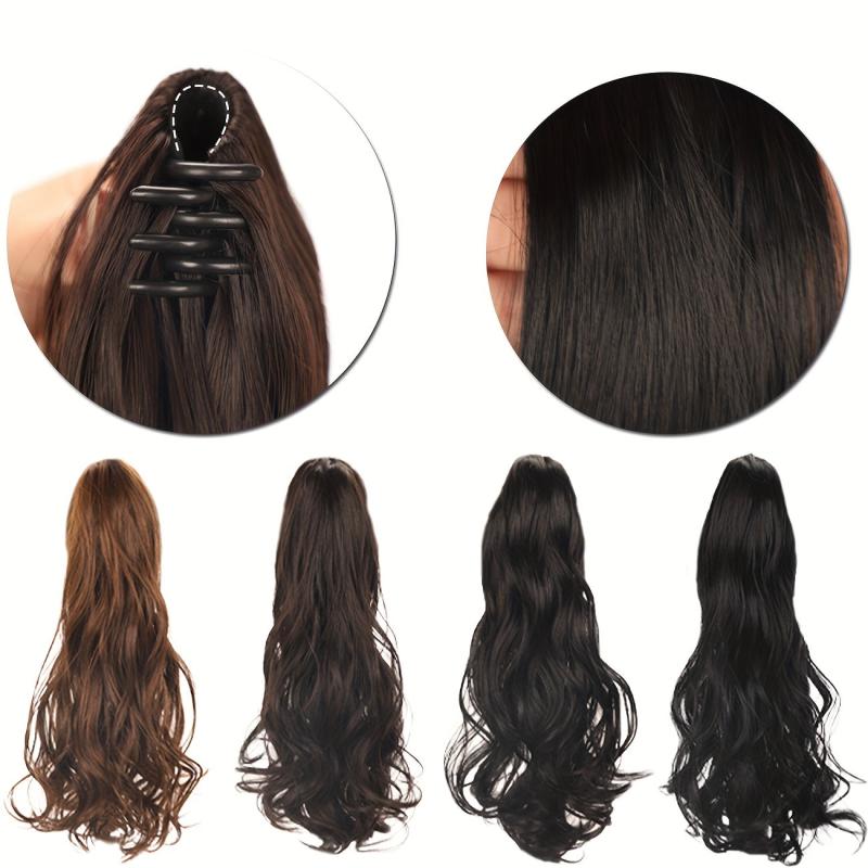Long Curly Wavy Ponytail Hair Extensions Jaw Claw In Synthetic Fiber Hair Piece