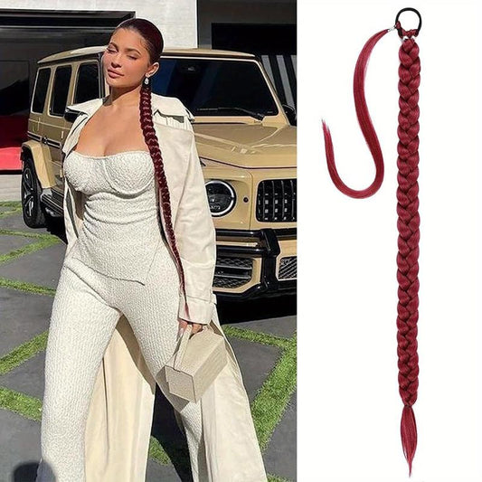 Straight Braided Ponytail Extensions Natural Synthetic Hair for Women