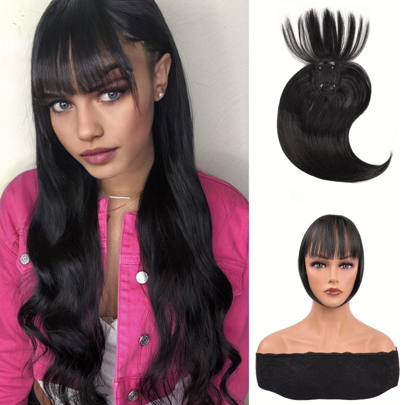 Invisible Straight Wig with Bangs Clip In Hair Topper Natural Look
