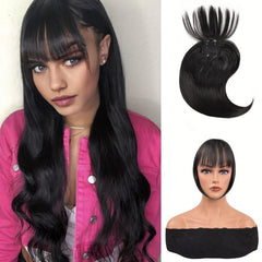 Invisible Straight Wig with Bangs Clip In Hair Topper Natural Look