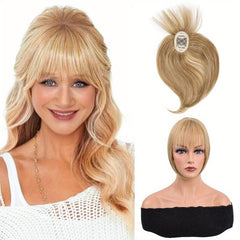 Invisible Straight Wig with Bangs Clip In Hair Topper Natural Look