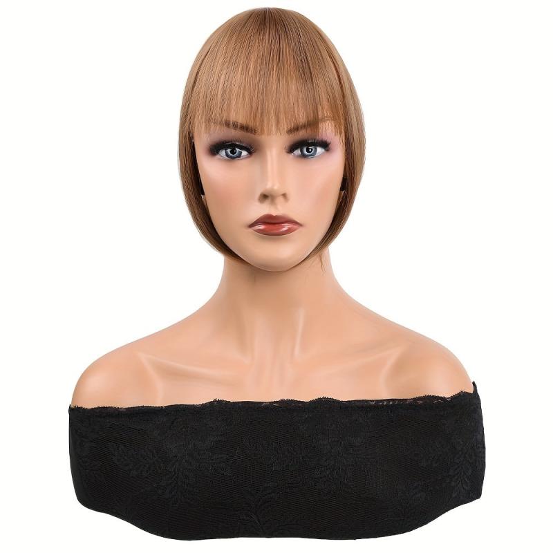 Invisible Straight Wig with Bangs Clip In Hair Topper Natural Look