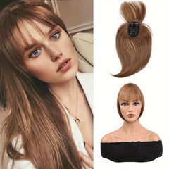 Invisible Straight Wig with Bangs Clip In Hair Topper Natural Look