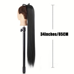 Synthetic Long Straight Ponytail Brown Hair Extension Woman