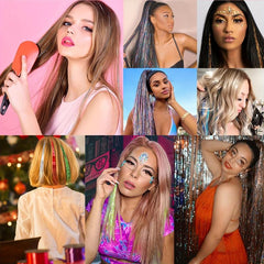 12pcs Glitter Clip On Hair Tinsel Kit for Women Girls - Parties Holidays Cosplay