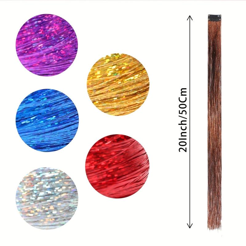 12pcs Glitter Clip On Hair Tinsel Kit for Women Girls - Parties Holidays Cosplay