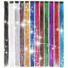 12pcs Glitter Clip On Hair Tinsel Kit for Women Girls - Parties Holidays Cosplay